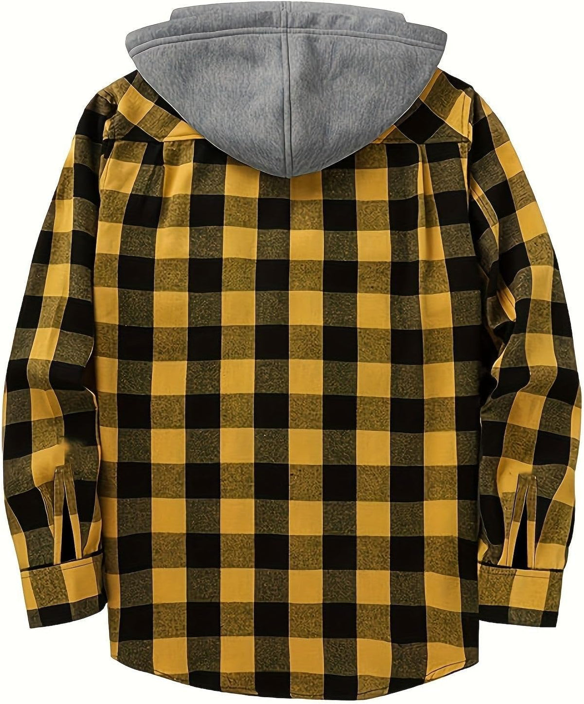 Men's Casual Plaid Hooded Shirt with Chest Pocket & Adjustable Drawstring - Stylish Long Sleeve Fall Casual Button-Up