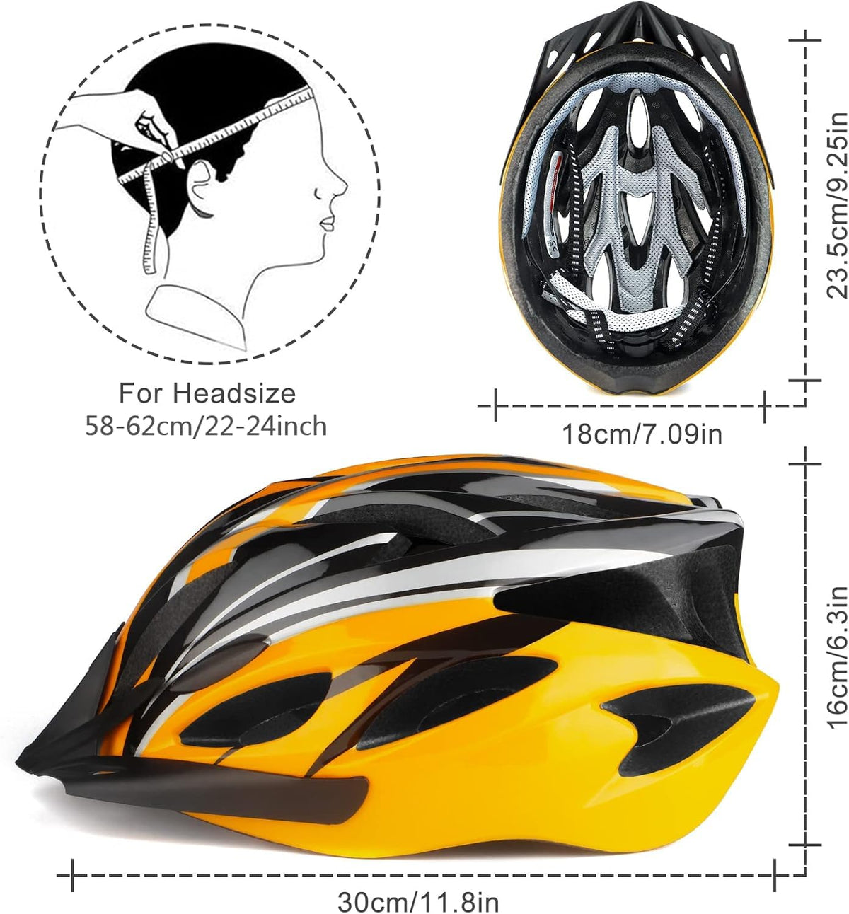 Cycle Helmet, Lightweight Bicycle Helmet, Adjustable Mountain & Road Bike Helmets for Adults, 18 Vents with Adjustable Strap & Detachable Visor for Mens Womens(Head Sizes58-62cm)