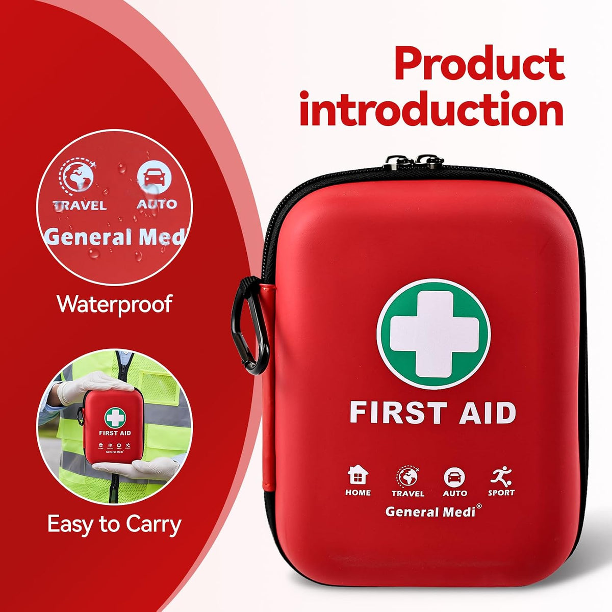 First Aid Kit - 170 Pieces Hard Case and Lightweight - Includes Instant Cold Pack,Emergency Blanket for Travel, Home, Office, Vehicle