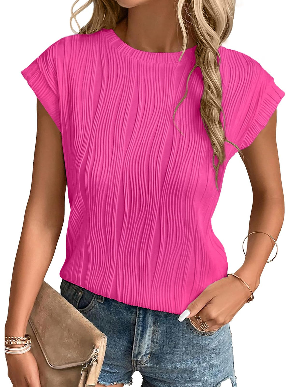 Gemulate Short Sleeve Tops Casual T Shirts Round Neck Blouse