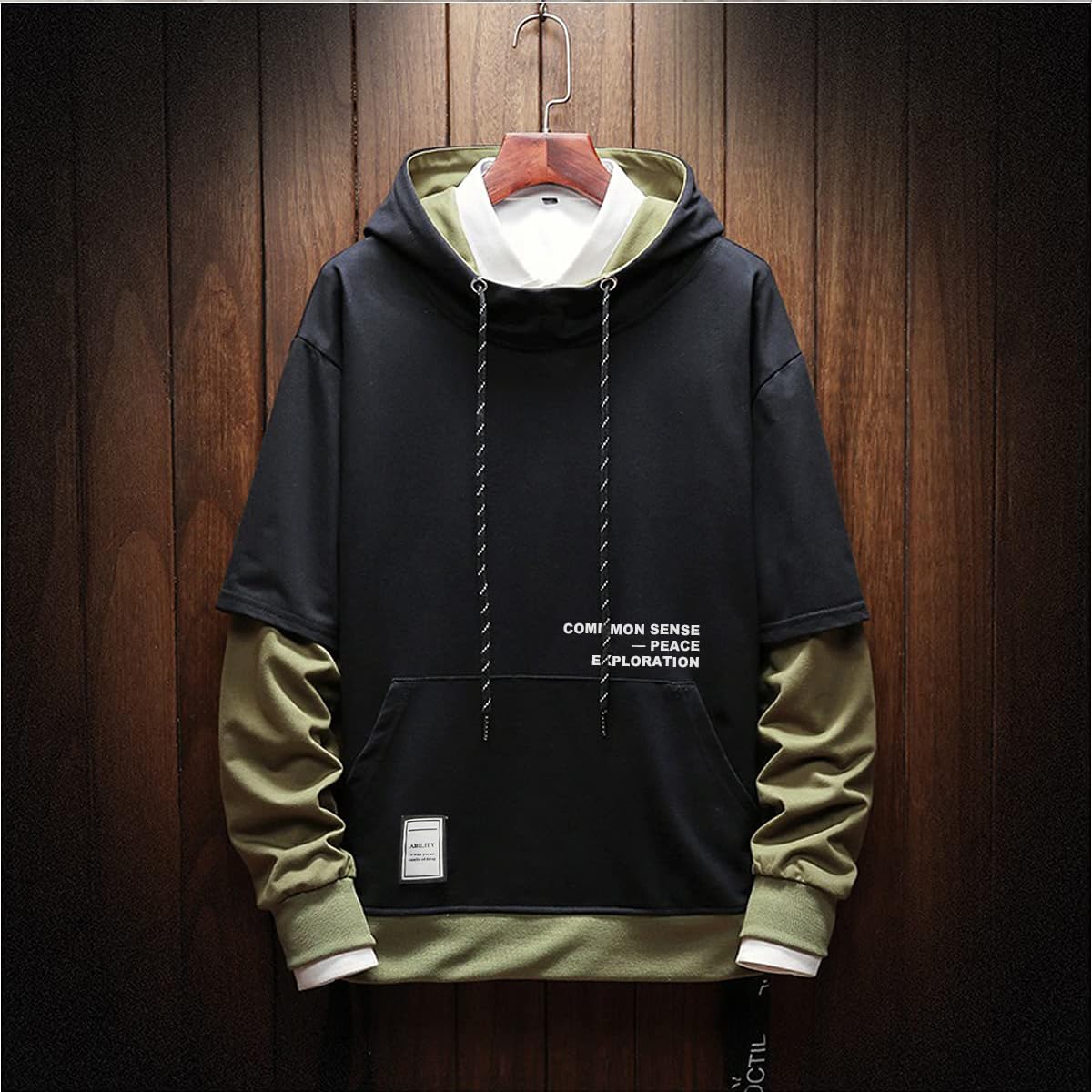 Moshtashio Men's Hoodie Colorblock Pullover Sweatshirt with Design Hip Hop