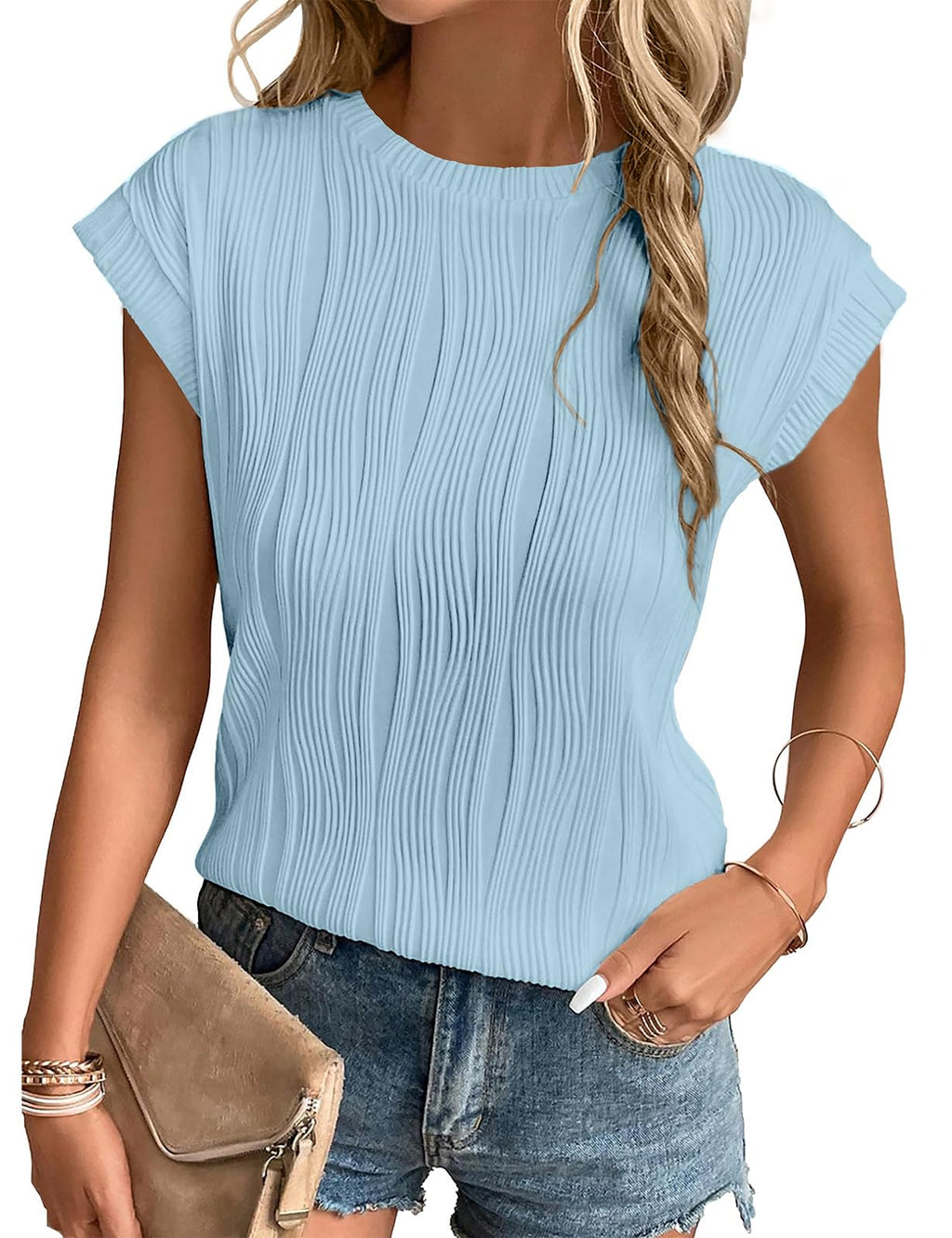 Gemulate Short Sleeve Tops Casual T Shirts Round Neck Blouse