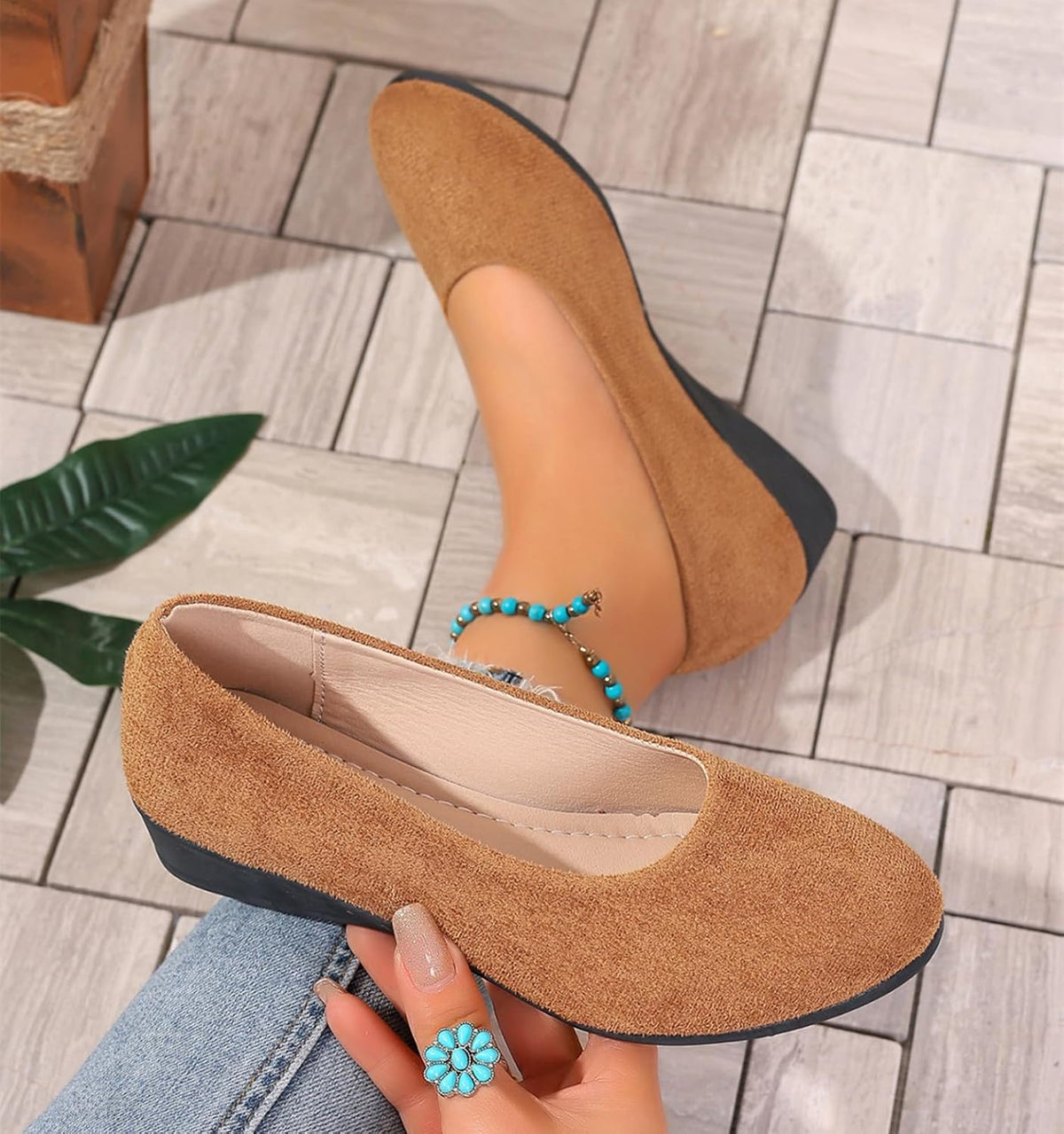 Women's Ballet Flats Business Office Work Dress Shoes Low Wedge Round Toe Slip-Ons Comfortable Dressy Casual Flats Shoes