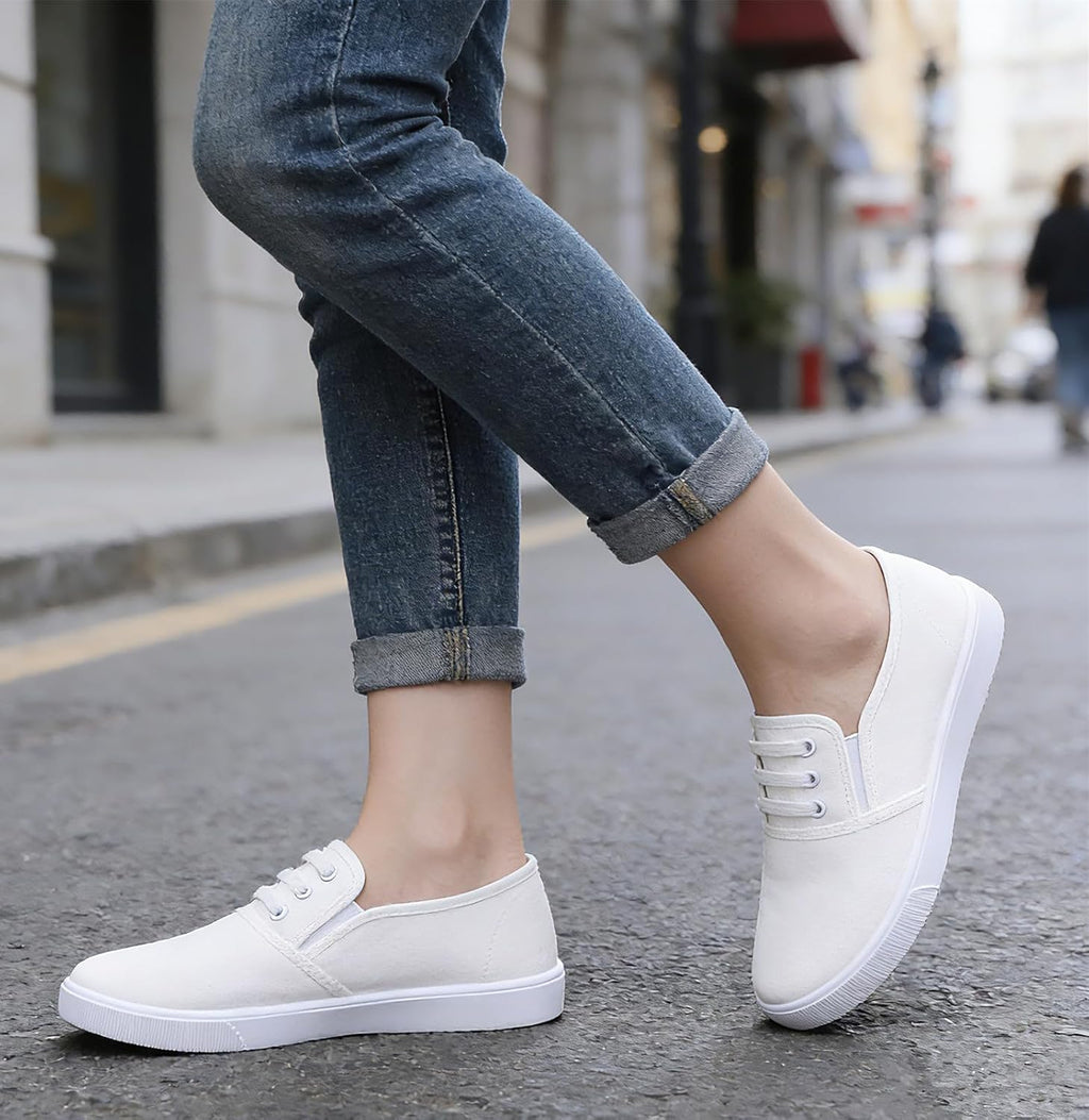 Canvas Tennis Shoes for Women Low Top Casual White Black Sneakers for Women Slip on Fashion Comfortable Walking Shoes