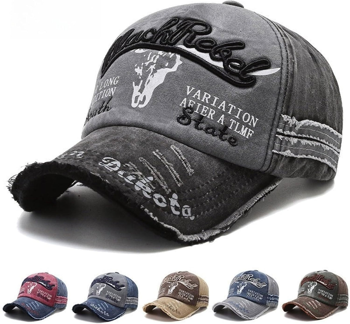 1 PCS Vintage Patchwork Letter Embroidered Baseball Cap-Denim Folded Rim Washed Sun Hat Adjustable Unisex