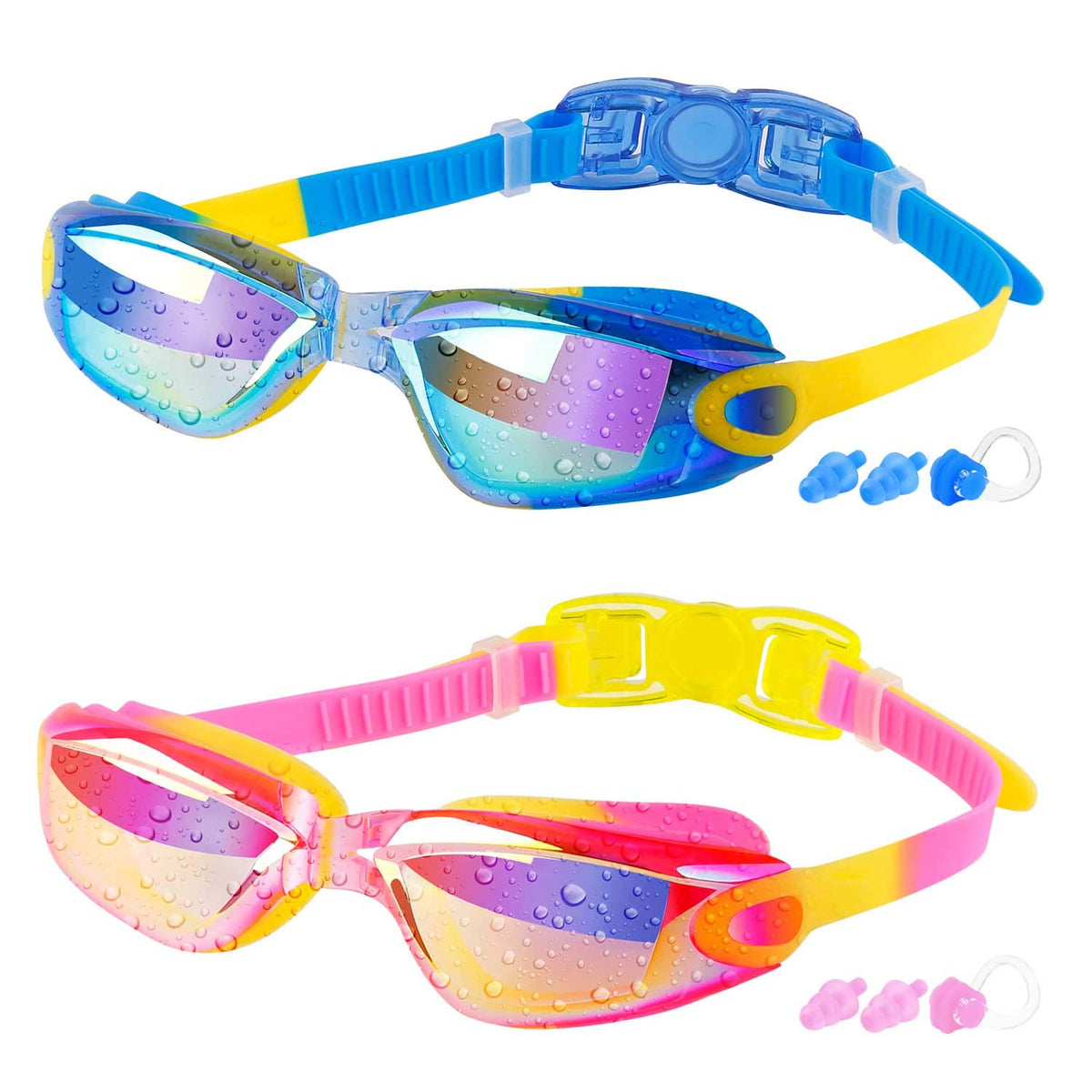 COOLOO Kids Swimming Goggles for Age 3-16, 2 Packs Anti-Fog Swim Goggles