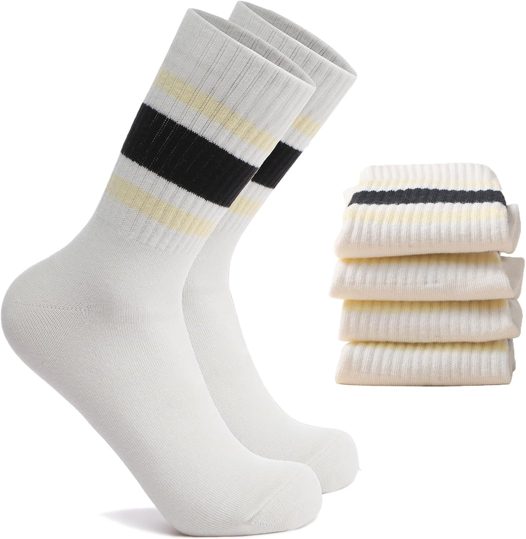 2-Pack Striped Cotton Crew Socks, Comfortable and Breathable Socks for Men and Women, Fashionable Casual and Athletic Socks