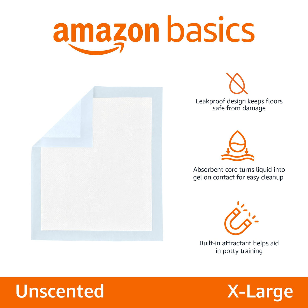 Amazon Basics Puppy Training Pads, 5-Layer Leakproof Design, Quick-Dry Surface, Regular 56 x 56 cm, Pack of 50, Blue