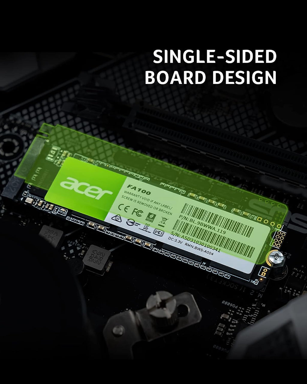 Acer FA100 M.2 2280 SSD 512GB: PCIe 3.0 NVMe with HMB & SLC Cache, Up to 3500 MB/s Read Speed, PC Internal Solid State Drive for Laptop & Desktop Upgrade