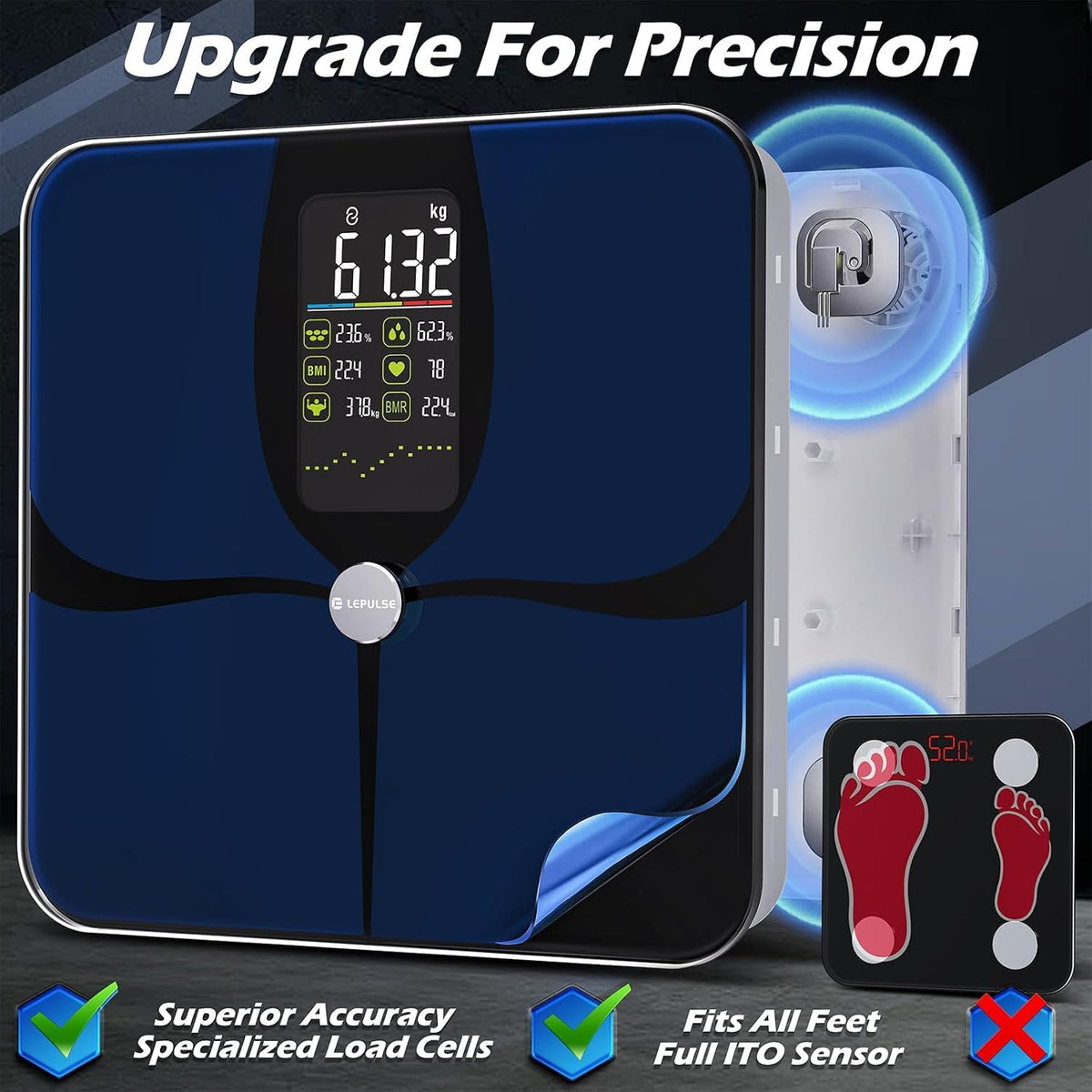 Smart Body Weight Scale Body Fat BMI Muscle Mass Bluetooth App Lepulse Black