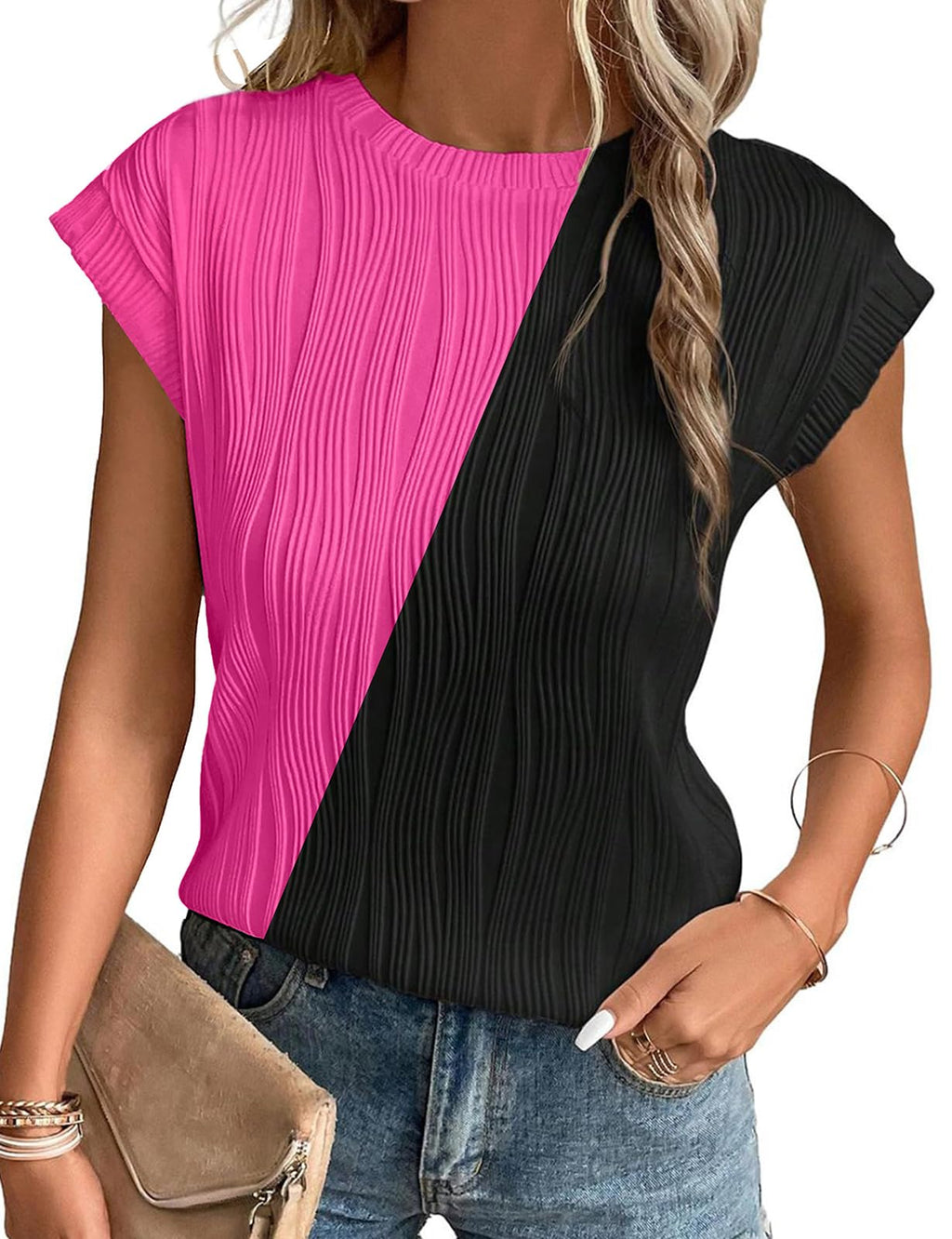 Gemulate Short Sleeve Tops Casual T Shirts Round Neck Blouse
