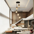 Crystal Pendant Chandelier 5 Light Long Drop Black High Ceiling Staircase Lighting