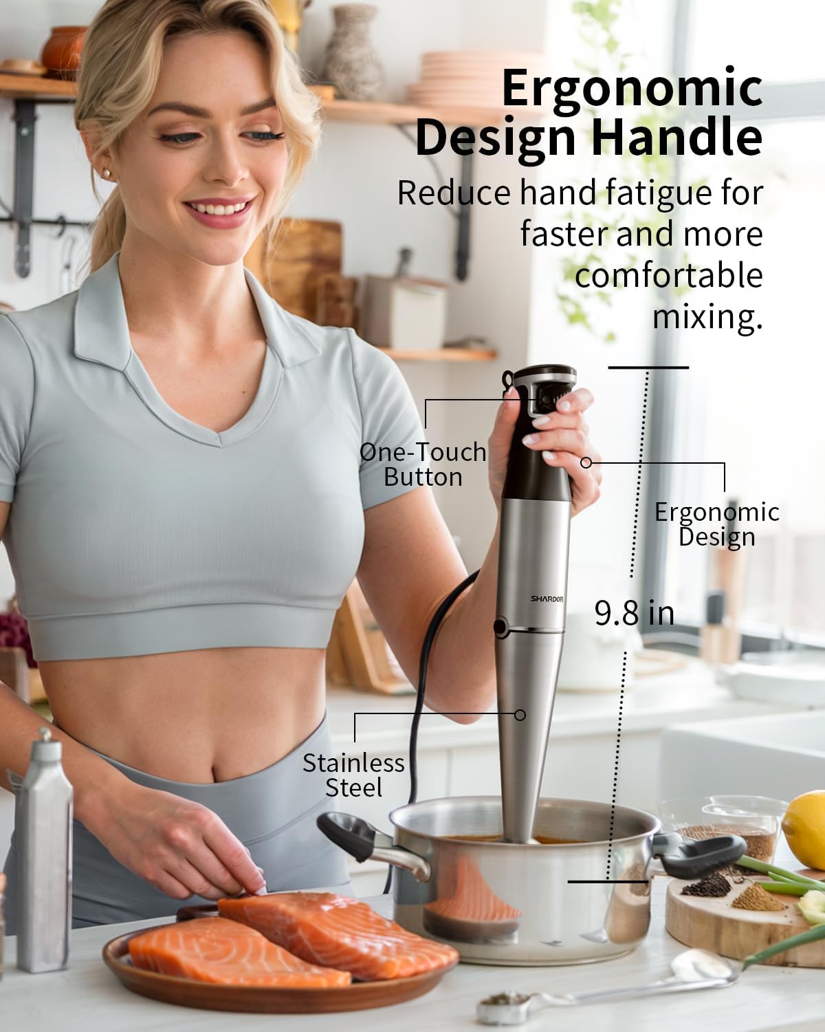 Shardor Hand Blender 3 in 1 1100W 20 Speed Turbo Stick with Whisk & Milk Frother