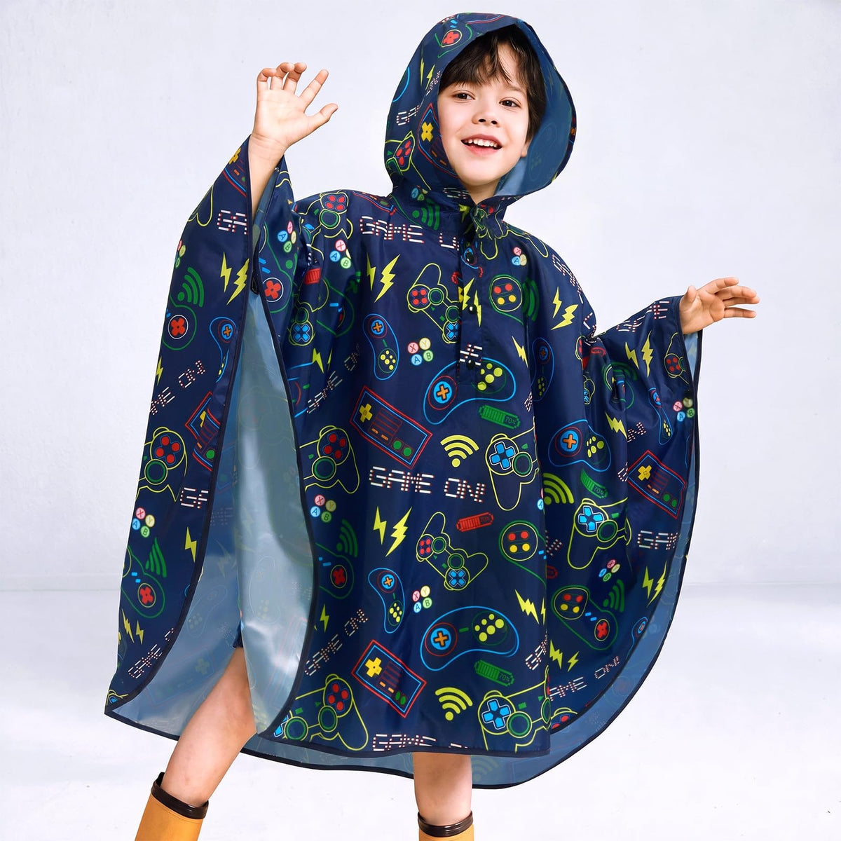 WAWSAM Kids Rain Poncho Waterproof Boys Girls Portable Raincoat Rain Jacket Lightweight Rainwear