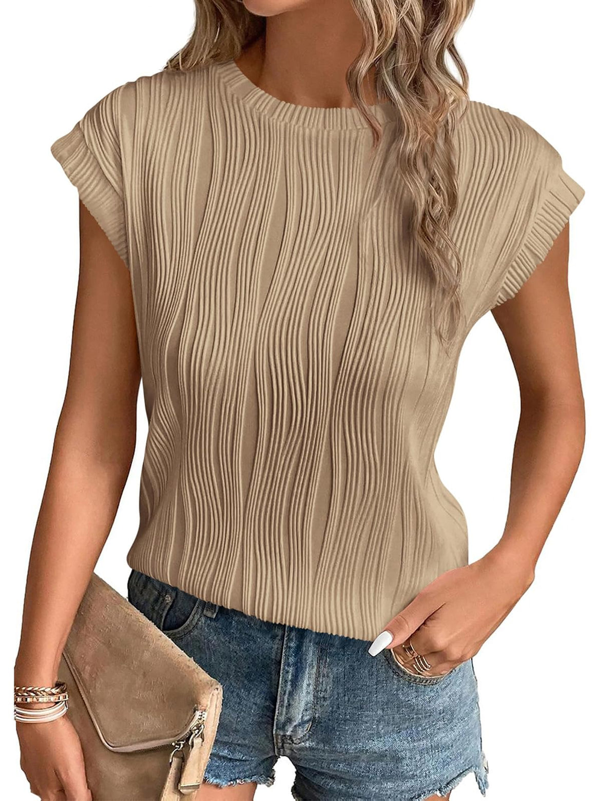 Gemulate Short Sleeve Tops Casual T Shirts Round Neck Blouse