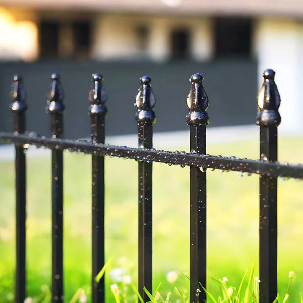 Metal Garden Fence 106cm Decorative 4 Panels 1 Gate Outdoor Animal Barrier Black