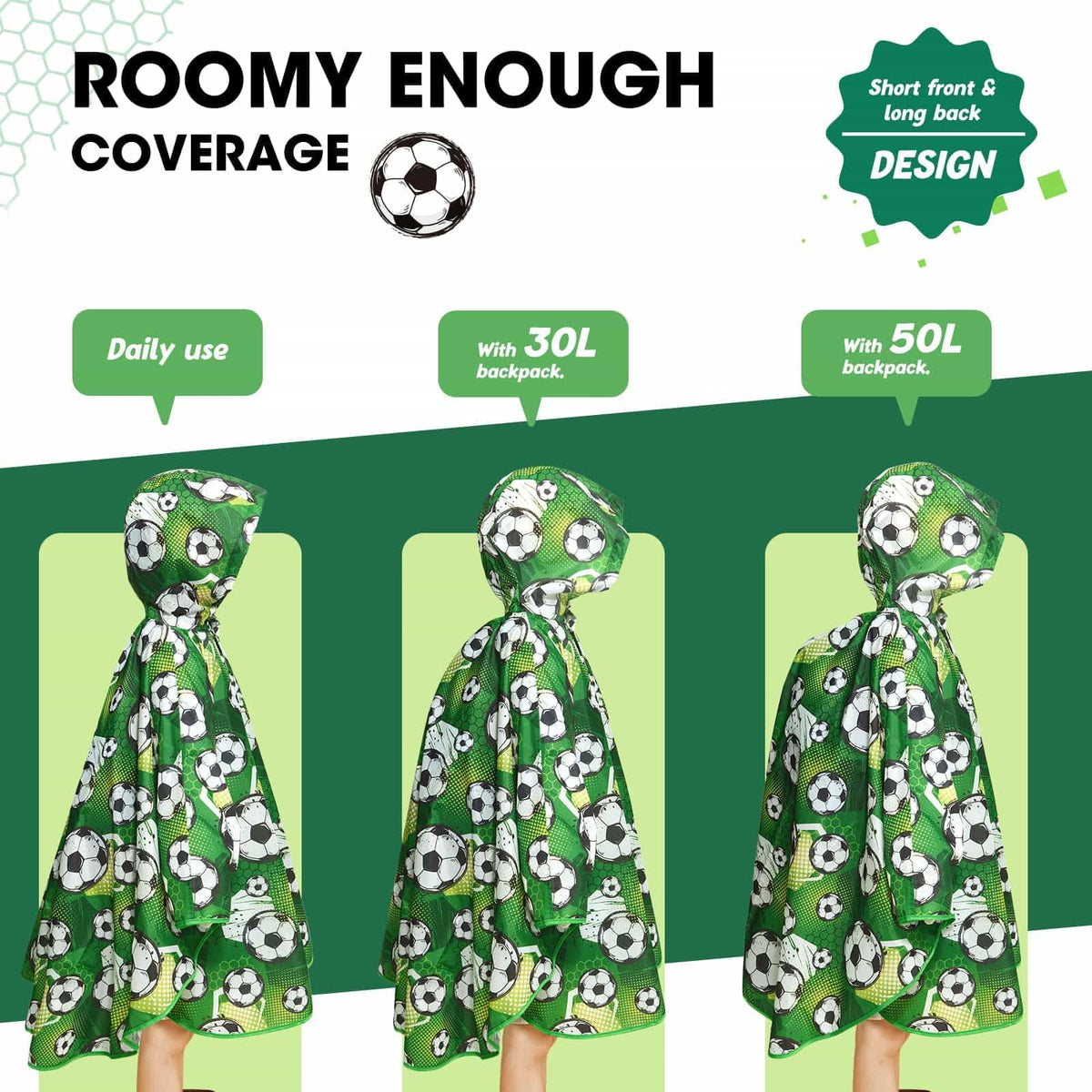 WAWSAM Kids Rain Poncho Waterproof Boys Girls Portable Raincoat Rain Jacket Lightweight Rainwear