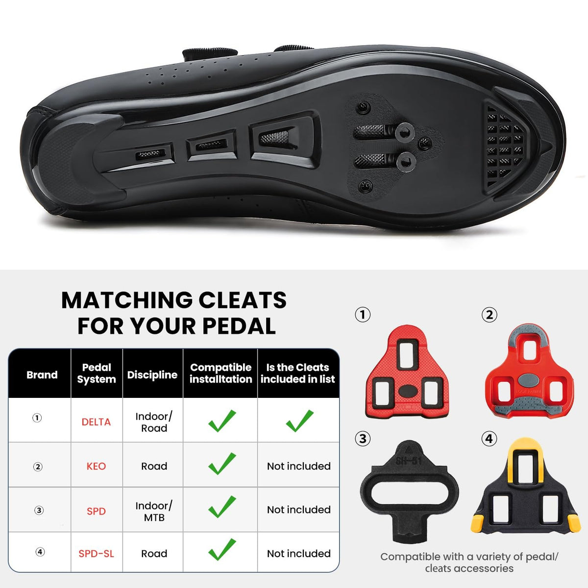 Mens Cycling Shoes Women Road Bikes MTB Shoes Compatible with Look SPD SPD-SL Delta Cleats Compatible with Peloton Shoes Indoor/Outdoor