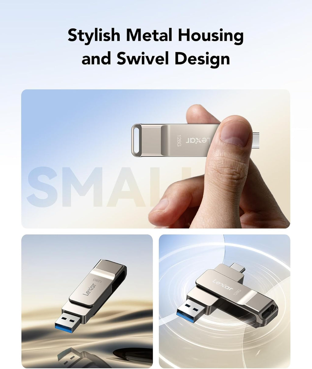 Lexar D40E 128GB Dual USB 3.2 Gen 1 Type-C Jump Drive,Champagne Silver