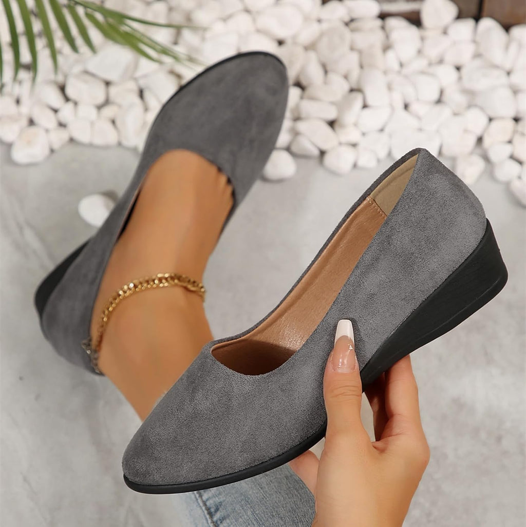 Women's Ballet Flats Business Office Work Dress Shoes Low Wedge Round Toe Slip-Ons Comfortable Dressy Casual Flats Shoes
