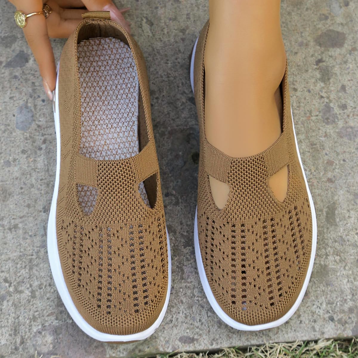 Women's Walking Shoes Comfortable Orthopedic Diabetic Shoes Soft Breathable Knitted Flats Arch Support for Indoor Outdoor