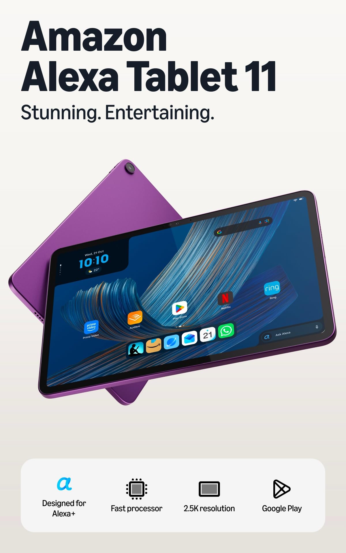 All-new Amazon Alexa Tablet 11, 8GB RAM, 64GB, 11″ stunning 2.5K display, All-day battery, With Google Play, Designed for Alexa+, Graphite