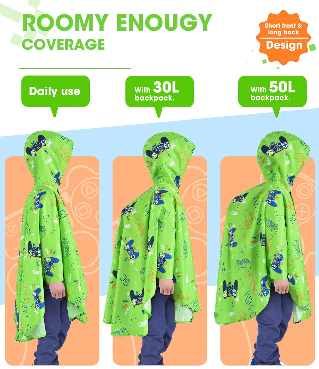 WAWSAM Kids Rain Poncho Waterproof Boys Girls Portable Raincoat Rain Jacket Lightweight Rainwear