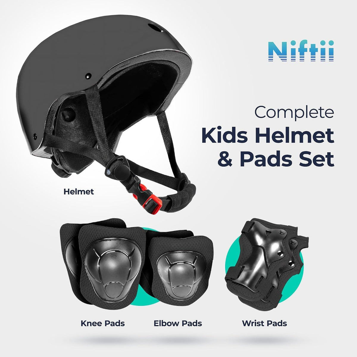 Niftii Bike Helmet & Pads Set for Kids - Cycling Skateboard Ages 3-15
