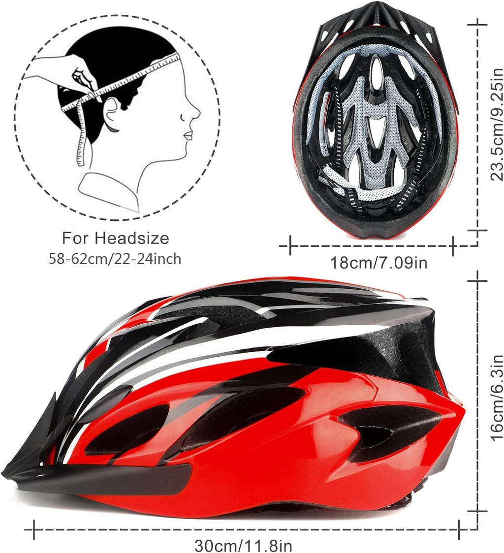 Cycle Helmet, Lightweight Bicycle Helmet, Adjustable Mountain & Road Bike Helmets for Adults, 18 Vents with Adjustable Strap & Detachable Visor for Mens Womens(Head Sizes58-62cm)