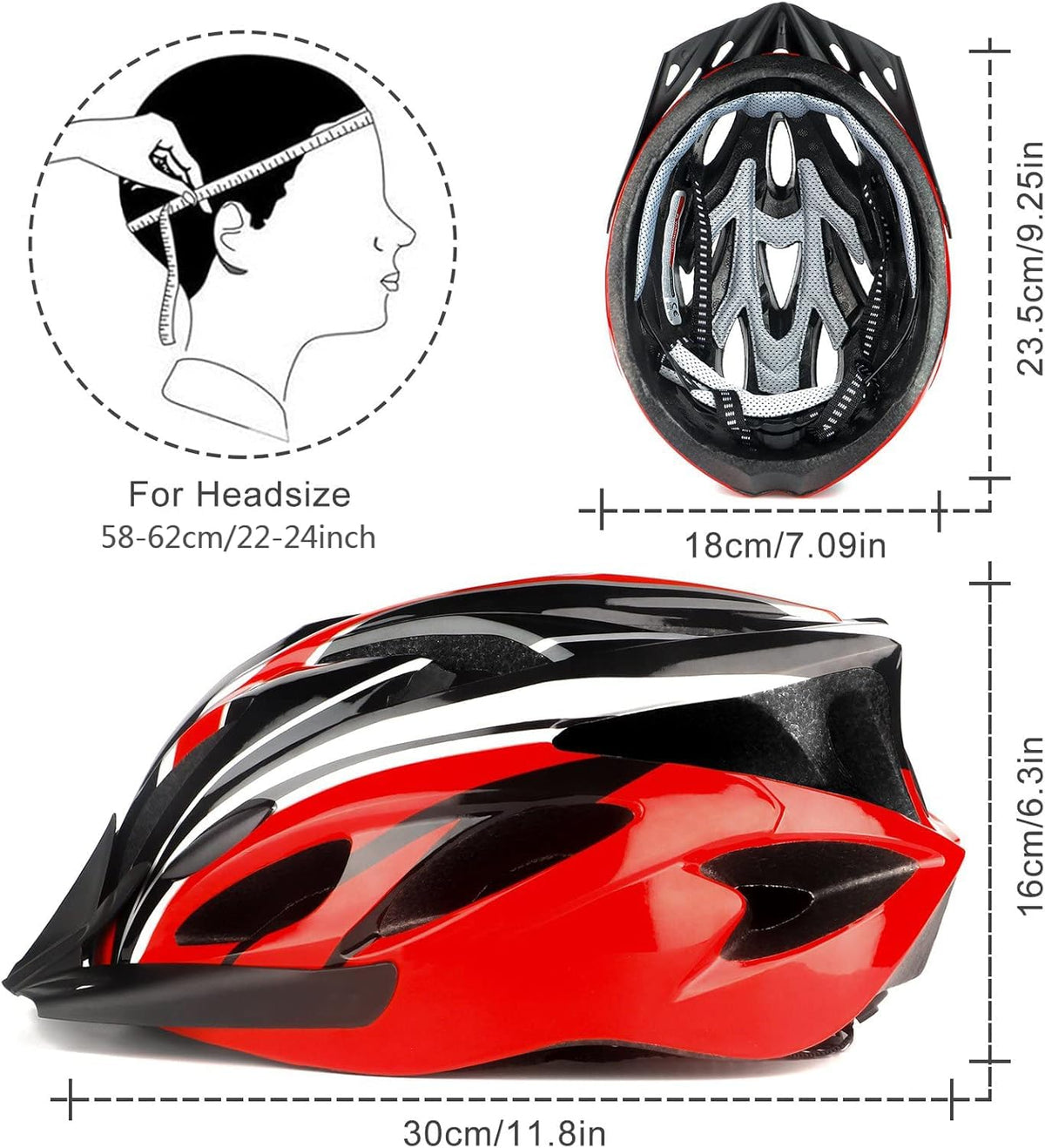 Cycle Helmet, Lightweight Bicycle Helmet, Adjustable Mountain & Road Bike Helmets for Adults, 18 Vents with Adjustable Strap & Detachable Visor for Mens Womens(Head Sizes58-62cm)
