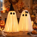2 Pack Halloween Decorations Indoor & Outsoor, Spooky Light Up Ghost with Witch Hat, Glowing Ghost Table Decor with Sparkling Tulle & Elegant Bow, Halloween Decor for Table, Fireplace, Kitchen, Office