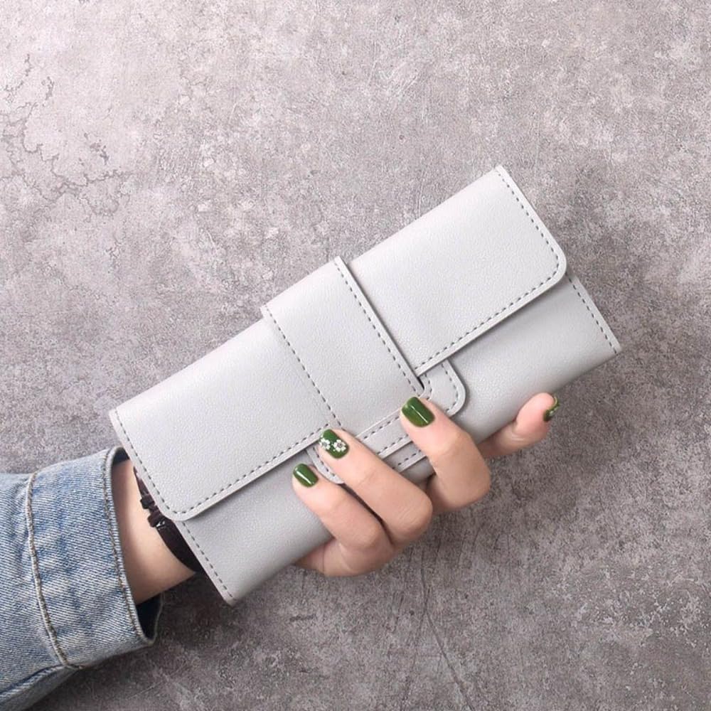 Coin Purse Large Capacity PU Long Wallet Luxury Solid Color Money Bag Women (Green)