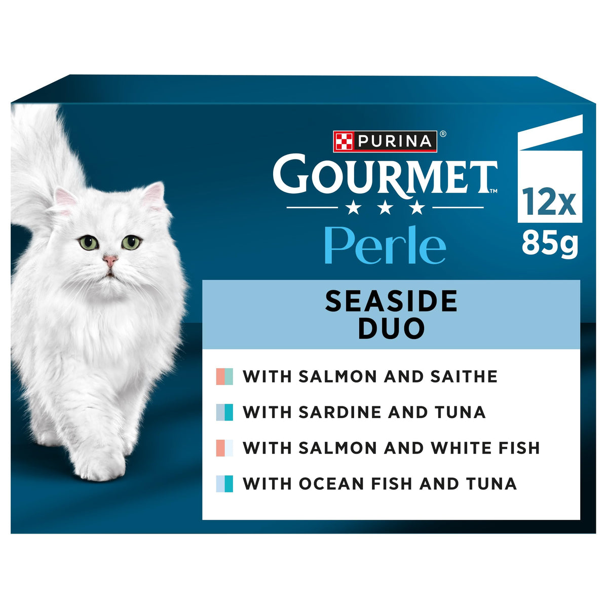 GOURMET Perle Ocean Collection Adult Wet Cat Food Mini Fillets in Gravy Tuna, Shrimp, Plaice, Salmon, White fish, Ocean Fish 40 x 85g Pouches