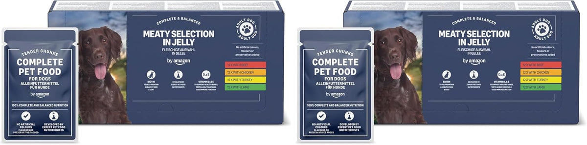 by Amazon Complete Wet Food for Adult Dogs, Meat Selection in Gravy, 4.8 kg (48 pouches of 100g)