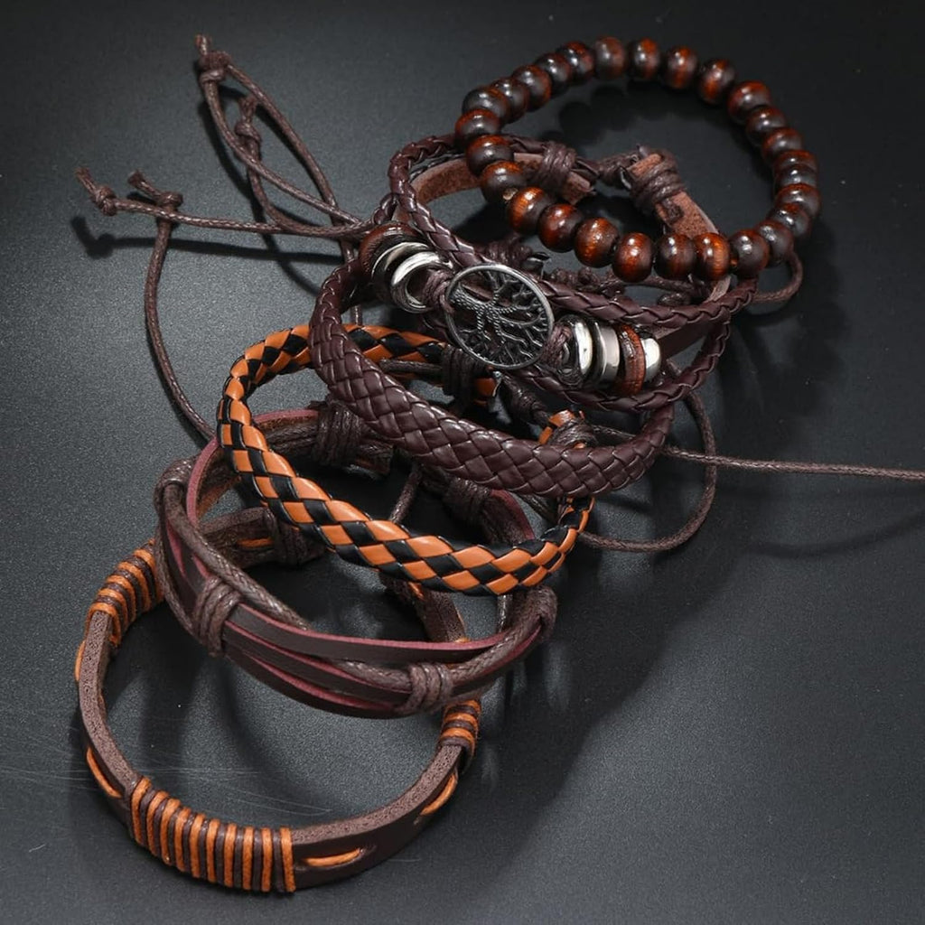 Leather Bracelet for Men and Women - Brown Braided Leather Bracelet, Men's Leather Bracelet Adjustable Fashion Accessory Gift, 1, Polyurethane, No Gemstones