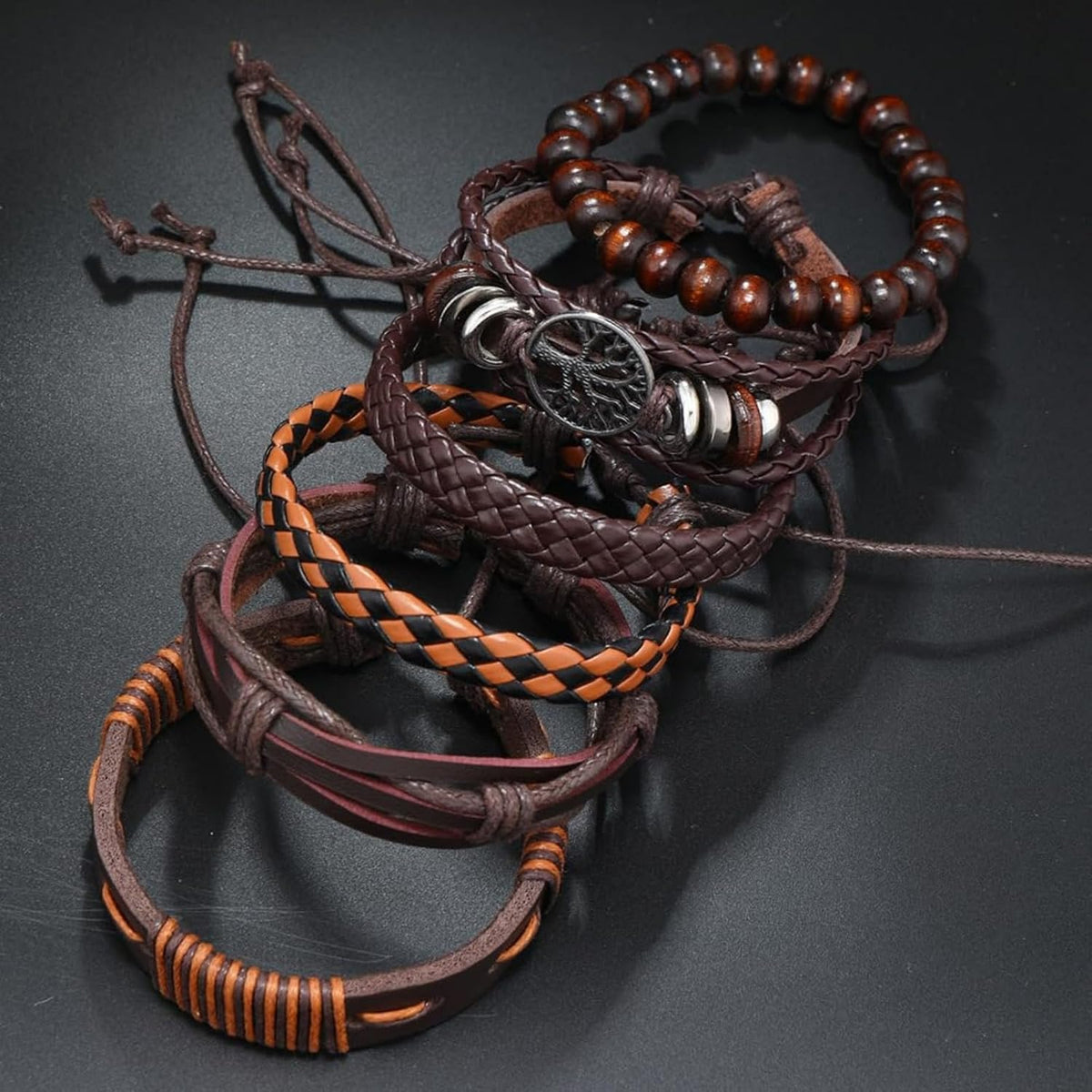 Leather Bracelet for Men and Women - Brown Braided Leather Bracelet, Men's Leather Bracelet Adjustable Fashion Accessory Gift, 1, Polyurethane, No Gemstones