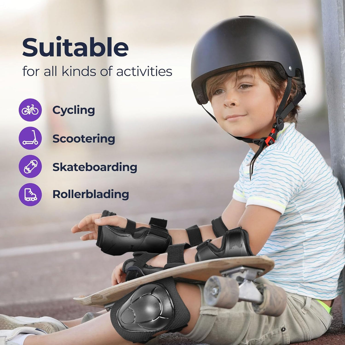 Niftii Bike Helmet & Pads Set for Kids - Cycling Skateboard Ages 3-15