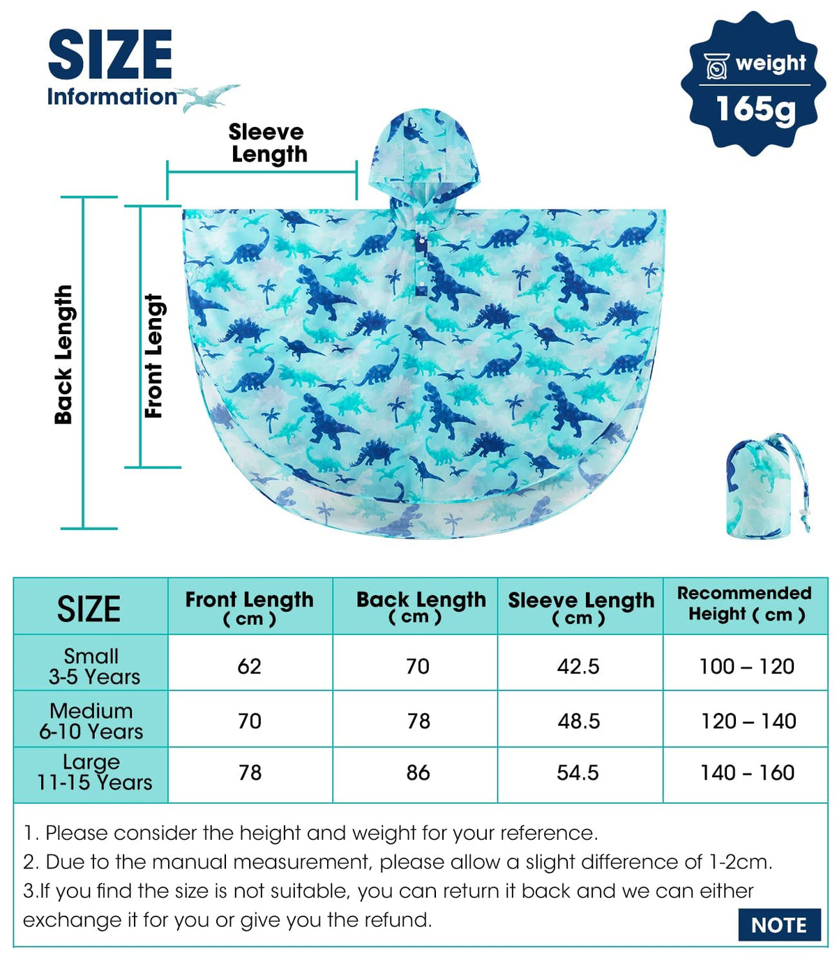 WAWSAM Kids Rain Poncho Waterproof Boys Girls Portable Raincoat Rain Jacket Lightweight Rainwear