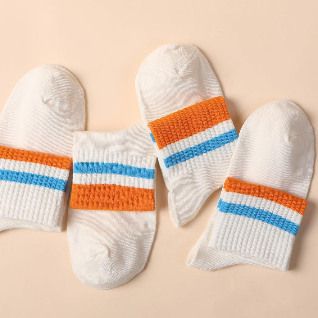 2-Pack Striped Cotton Crew Socks, Comfortable and Breathable Socks for Men and Women, Fashionable Casual and Athletic Socks