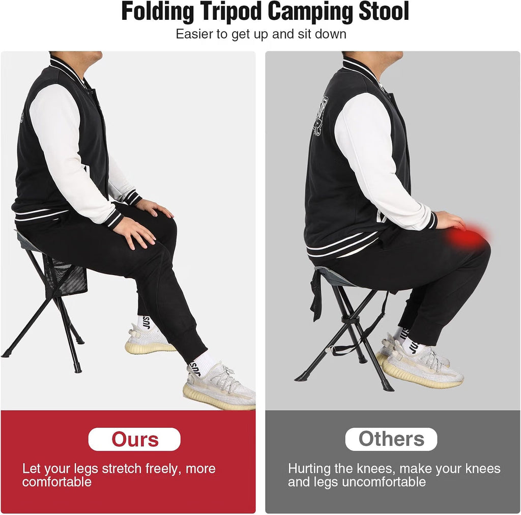Folding Tripod Stool 22.4 Inch 2 Pack Lightweight Portable Black REDCAMP Camping