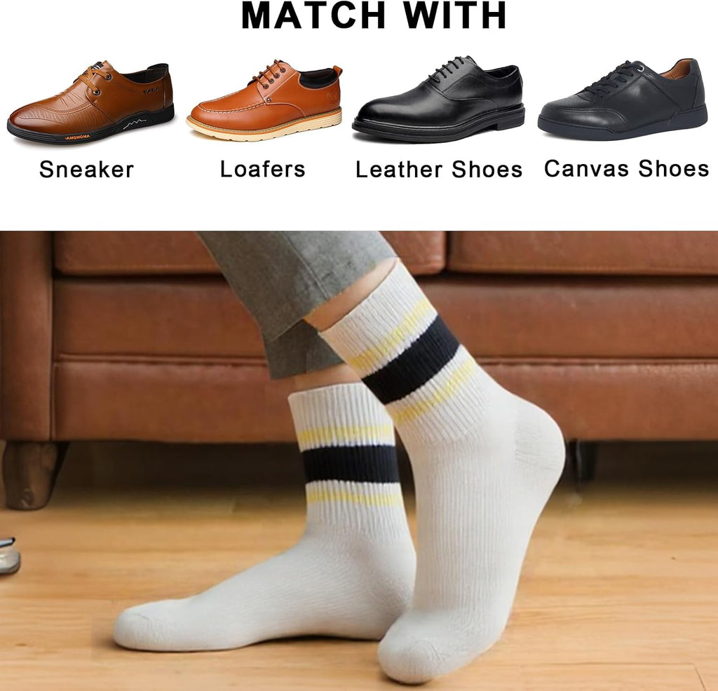 2-Pack Striped Cotton Crew Socks, Comfortable and Breathable Socks for Men and Women, Fashionable Casual and Athletic Socks