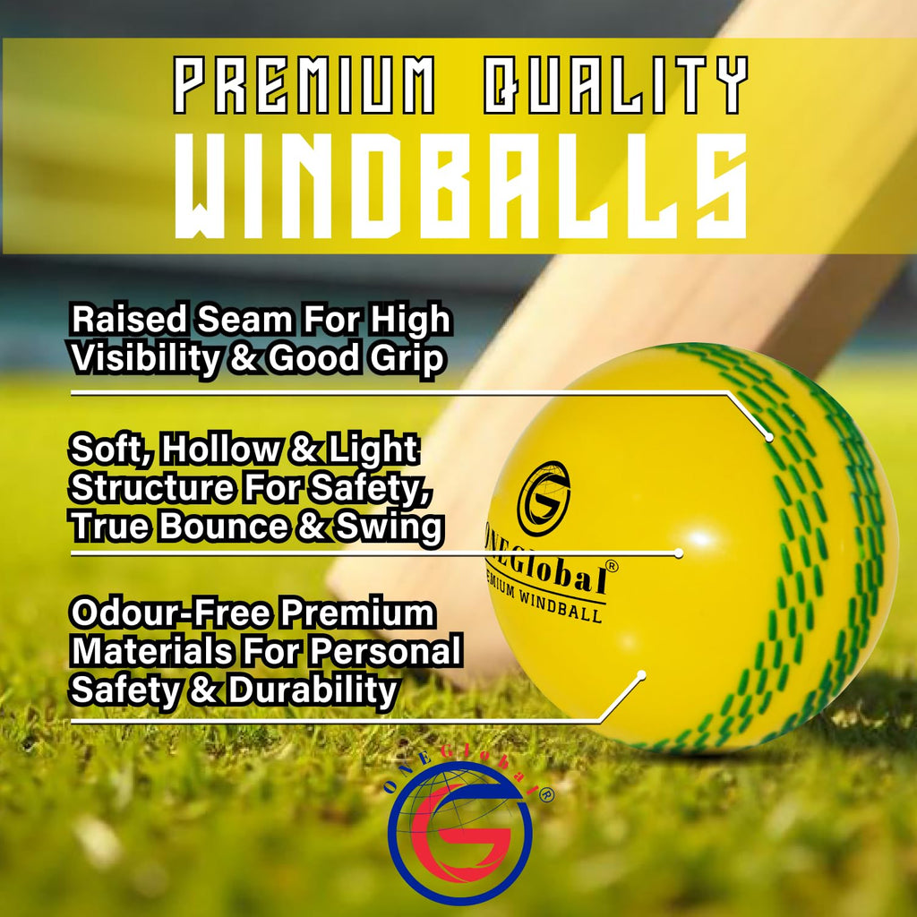 Premium Windball Soft Cricket Ball with Colour Seam | Wind Ball for Outdoor & Indoor Practice, Coaching, Garden & Beach Games