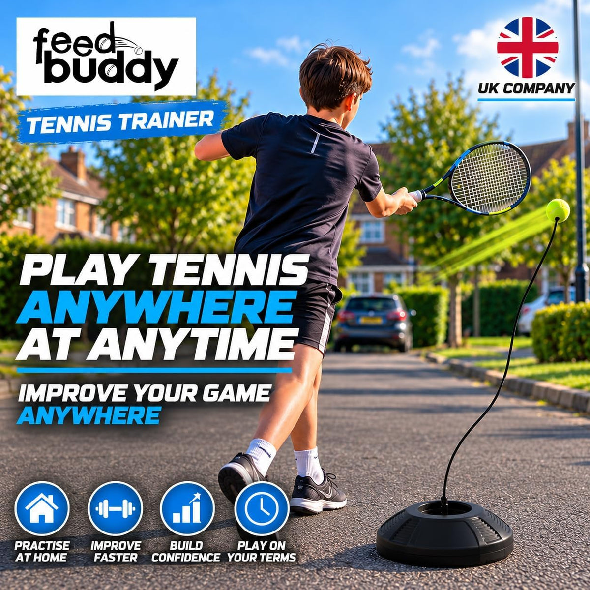 FEED BUDDY Tennis Trainer – Solo Practice Training Aid with Ball.
