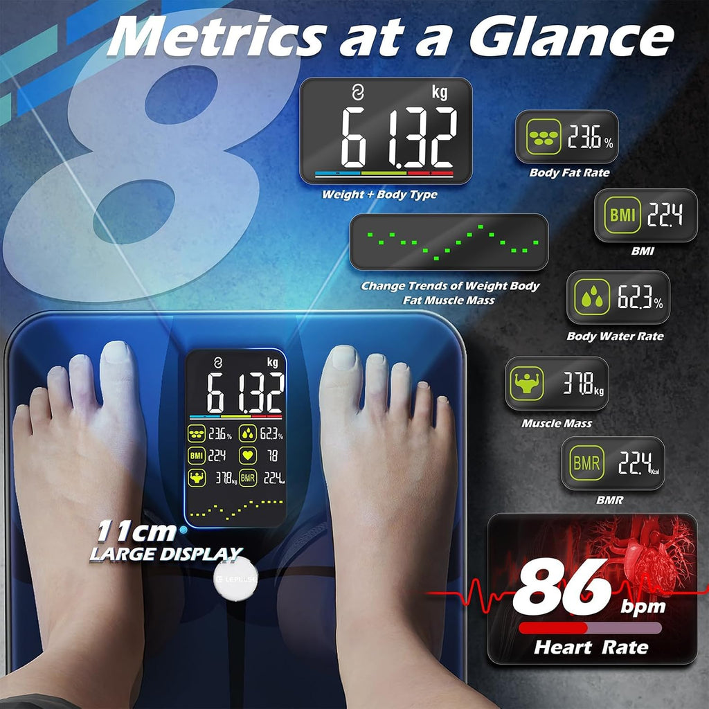 Smart Body Weight Scale Body Fat BMI Muscle Mass Bluetooth App Lepulse Black