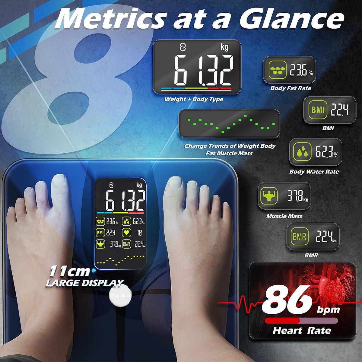Smart Body Weight Scale Body Fat BMI Muscle Mass Bluetooth App Lepulse Black