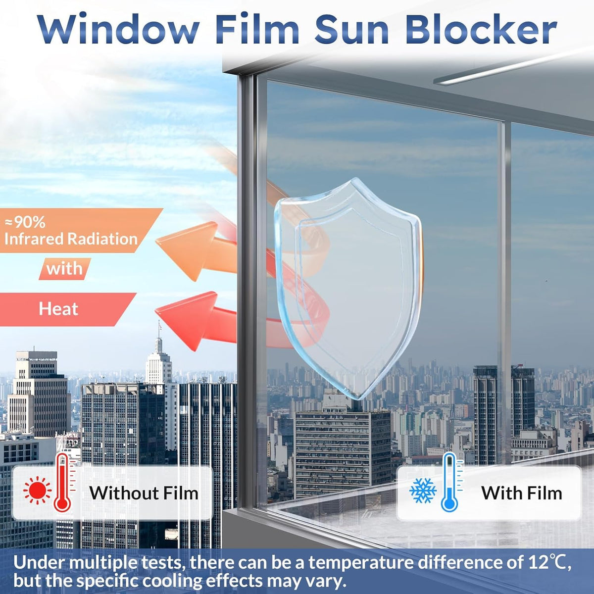 Home Window Privacy Film One Way Mirror 75x400cm Silver Heat Control Adhesive
