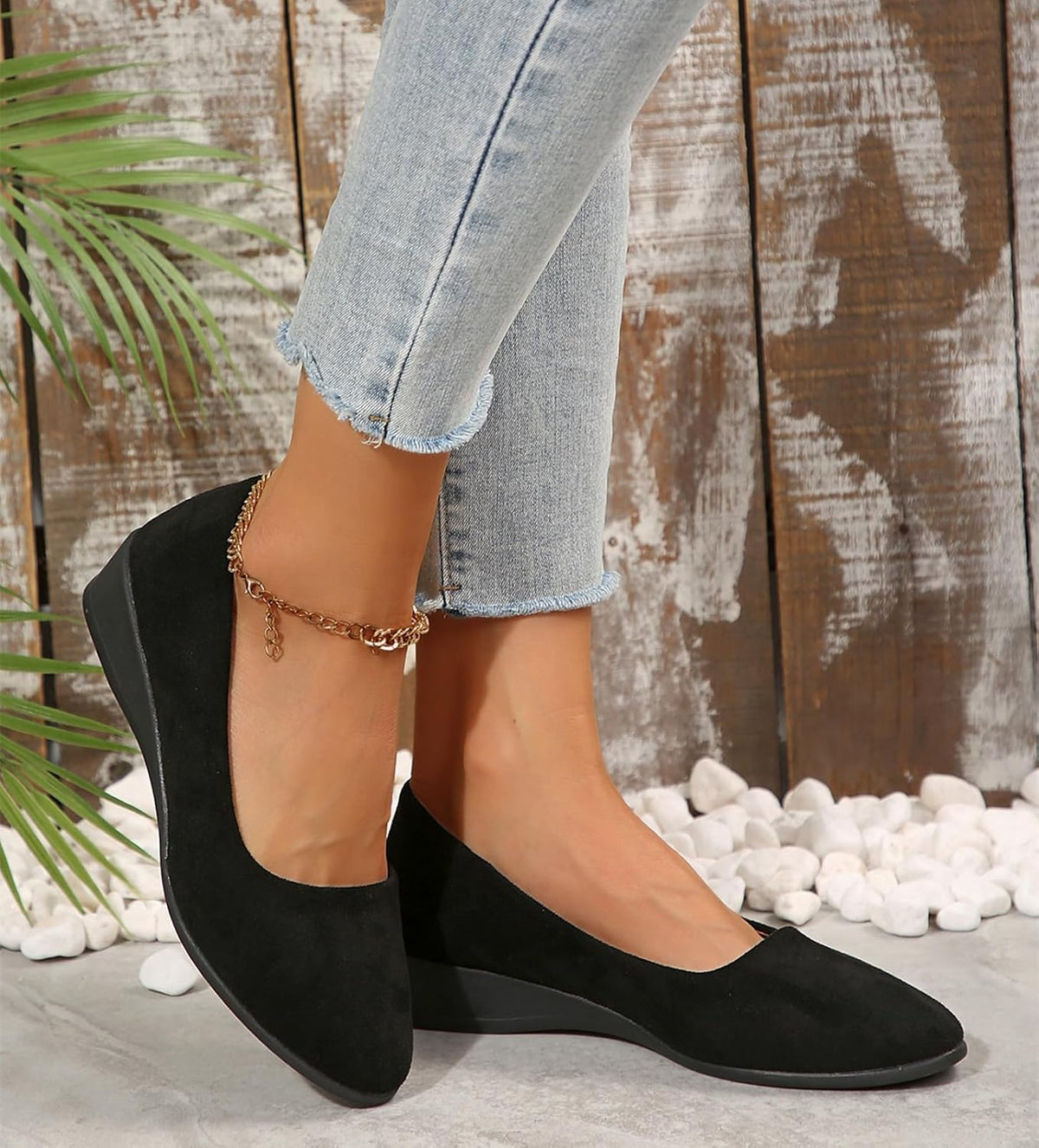 Women's Ballet Flats Business Office Work Dress Shoes Low Wedge Round Toe Slip-Ons Comfortable Dressy Casual Flats Shoes