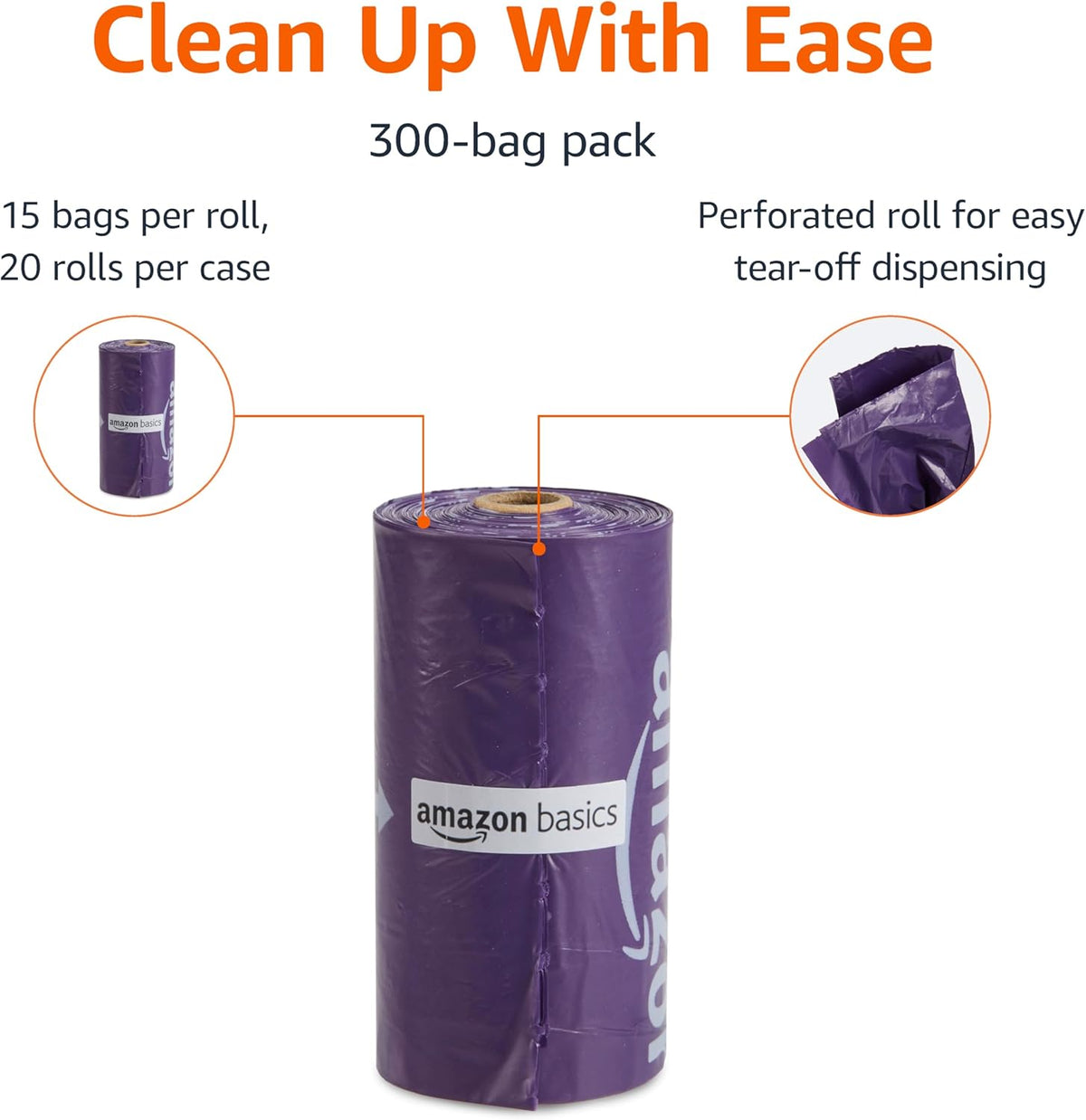 Amazon Basics Dog Poo Bags, Lavender-Scented, 300 Count (20 Rolls of 15)