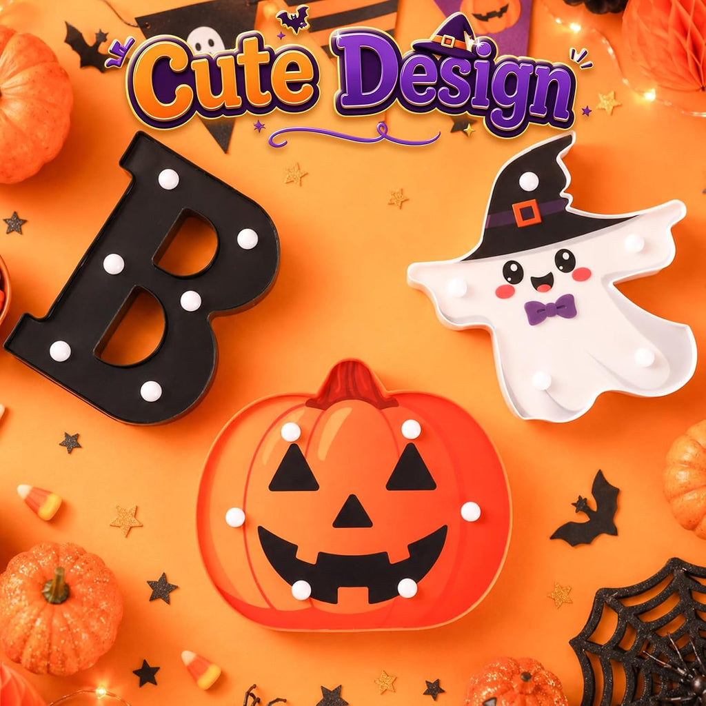 3 Pack 6.5 In Halloween Cute BOO Pumpkin Ghost Light up Letters Sign