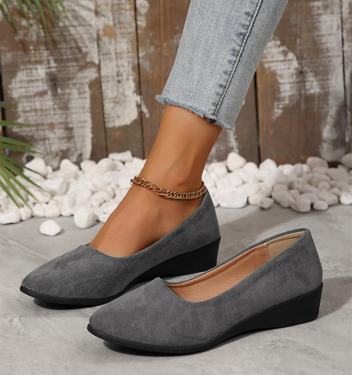 Women's Ballet Flats Business Office Work Dress Shoes Low Wedge Round Toe Slip-Ons Comfortable Dressy Casual Flats Shoes